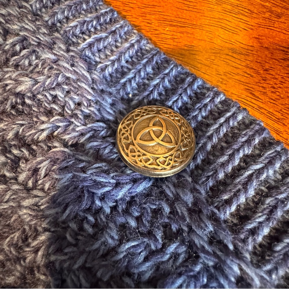 Aran Crafts Blue Cable Knit 100% Merino Wool Zip Front Poncho XXS (oversized) - Picture 11 of 11